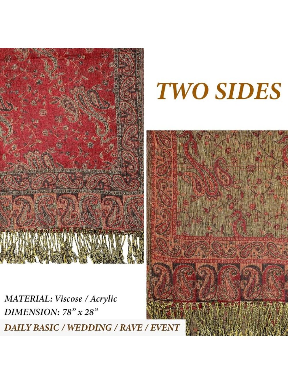 Reversible Paisley Pashmina Scarf - Exotic Shawl & Wrap for All Seasons - Picture 5 of 6